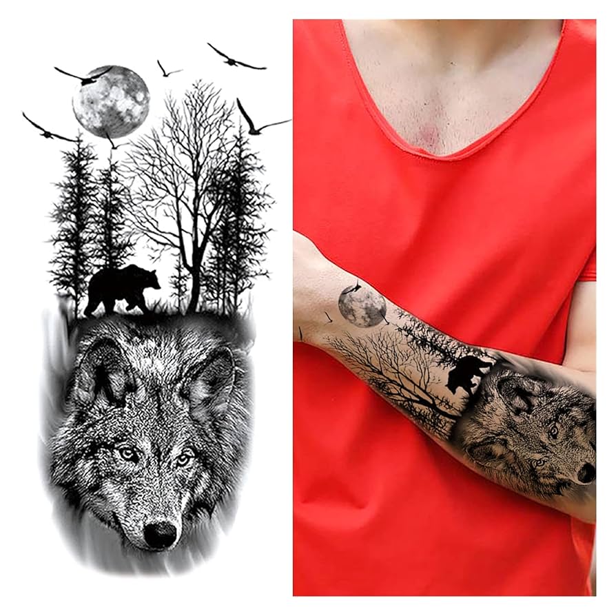 Amazon.co.jp: PSWK 女性男性のクロスライオンスカルタトゥー